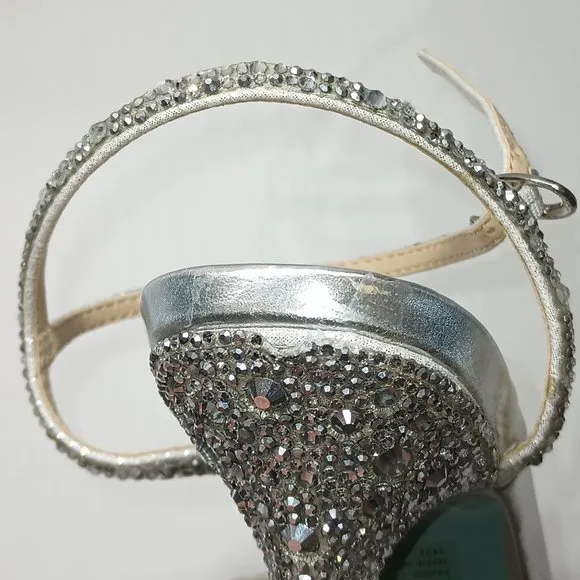 Betsey Johnson Womens SB-Piprr SilverJeweled Dress Sandals Heels Shoes Size 8 M