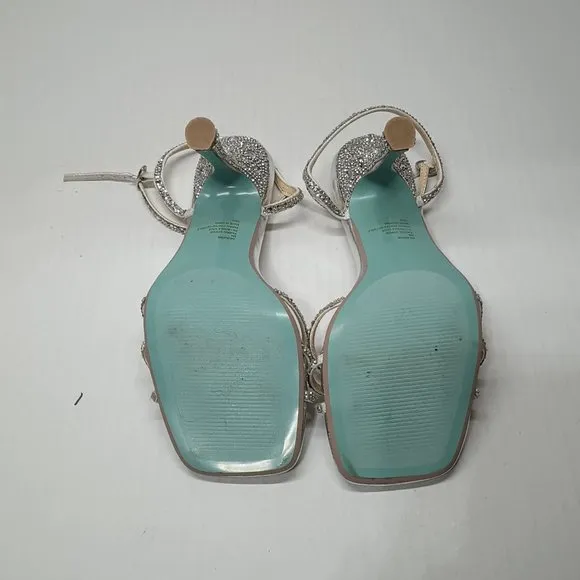 Betsey Johnson Womens SB-Piprr SilverJeweled Dress Sandals Heels Shoes Size 8 M