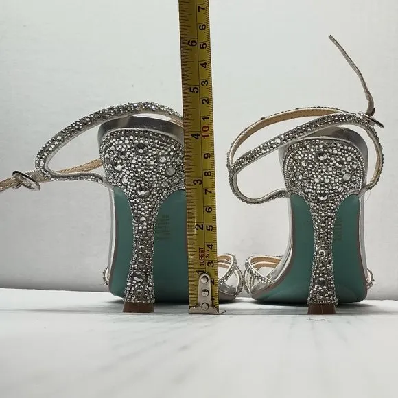 Betsey Johnson Womens SB-Piprr SilverJeweled Dress Sandals Heels Shoes Size 8 M