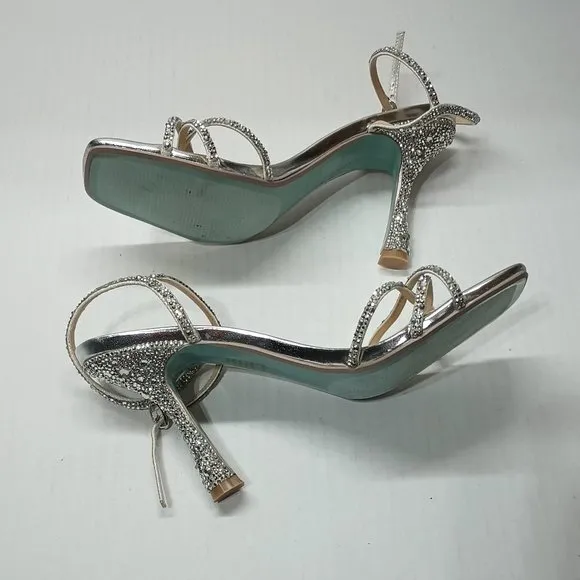 Betsey Johnson Womens SB-Piprr SilverJeweled Dress Sandals Heels Shoes Size 8 M
