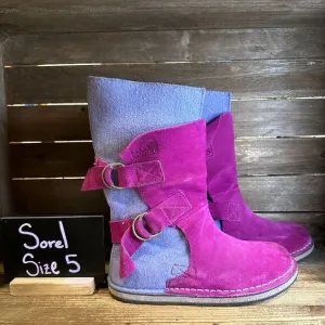 Big Kids Sorel Chipahko Purple Felt Suede Winter‎ Snow Boots Size 5 Y GUC