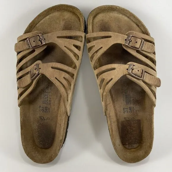 Birkenstock Granada Slide Sandals Womens Size 37 US 6-6.5 Soft FB Tan Leather