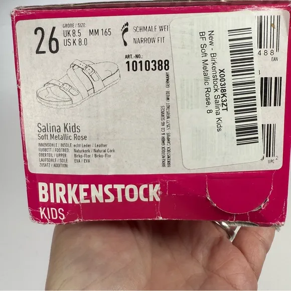 Birkenstock Salina Kids Sandals in Metallic Rose, NWT, 26/US 8.
