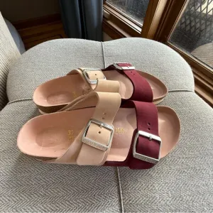 Birkenstock Two-Tone Sandals in Beige and Burgundy