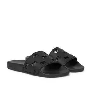 Black Slide Sandals with Logo Detail