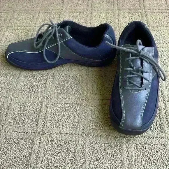 Blue suede walking shoes