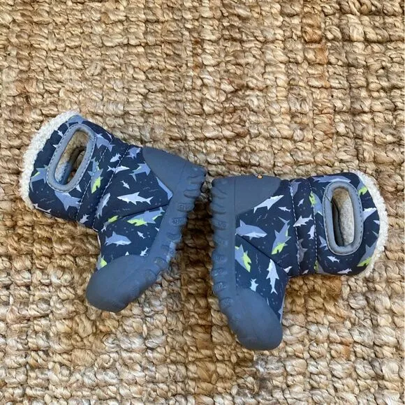 Bogs B-Moc Unisex Winter Rain Boots Infant Size 5 Grey Sharks Lined‎