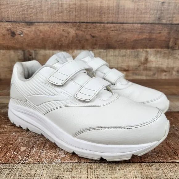 Brooks Addiction Walker V-Strap 2 Men's Sz 10 D White Hook &amp;‎ Loop Walking Shoes
