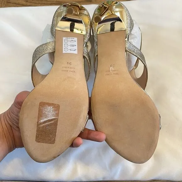 BRUNO RICCI GOLD SPARKLY SANDALS.  NEW.  REGULAR PRICE $385