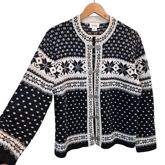 Cambridge Dry Goods 100% Wool Fair Isles Nordic Cardigan Sweater Large Hygge