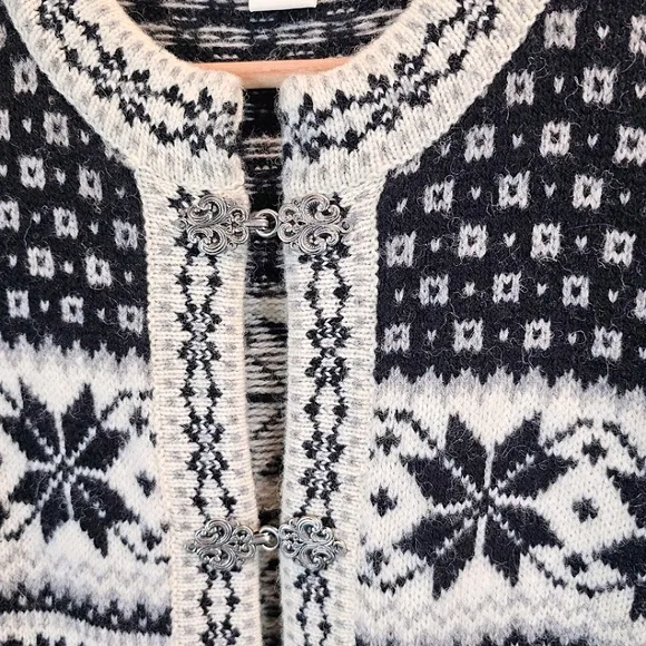Cambridge Dry Goods 100% Wool Fair Isles Nordic Cardigan Sweater Large Hygge