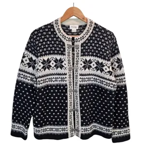 Cambridge Dry Goods 100% Wool Fair Isles Nordic Cardigan Sweater Large Hygge