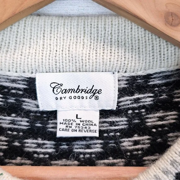 Cambridge Dry Goods 100% Wool Fair Isles Nordic Cardigan Sweater Large Hygge