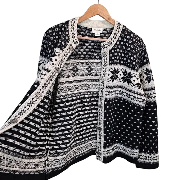 Cambridge Dry Goods 100% Wool Fair Isles Nordic Cardigan Sweater Large Hygge