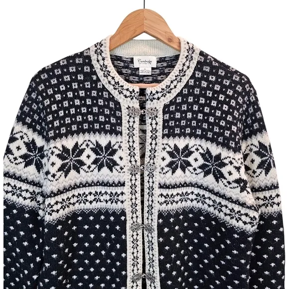 Cambridge Dry Goods 100% Wool Fair Isles Nordic Cardigan Sweater Large Hygge