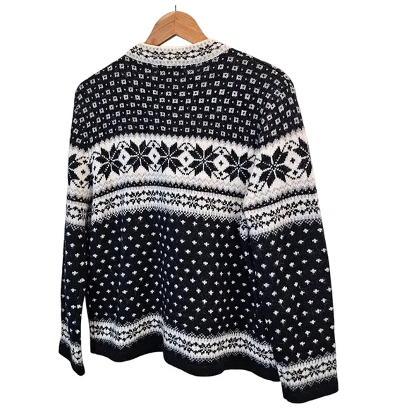 Cambridge Dry Goods 100% Wool Fair Isles Nordic Cardigan Sweater Large Hygge