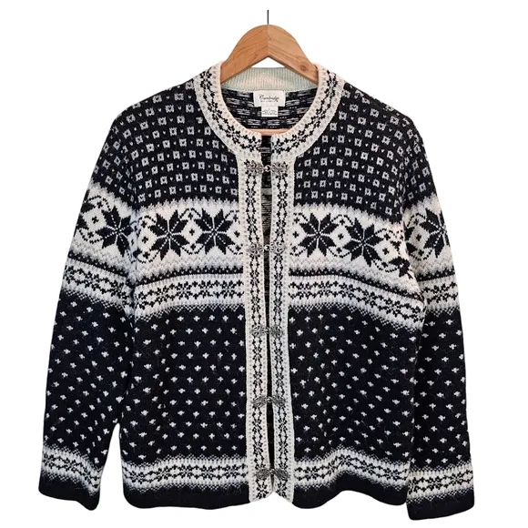 Cambridge Dry Goods 100% Wool Fair Isles Nordic Cardigan Sweater Large Hygge