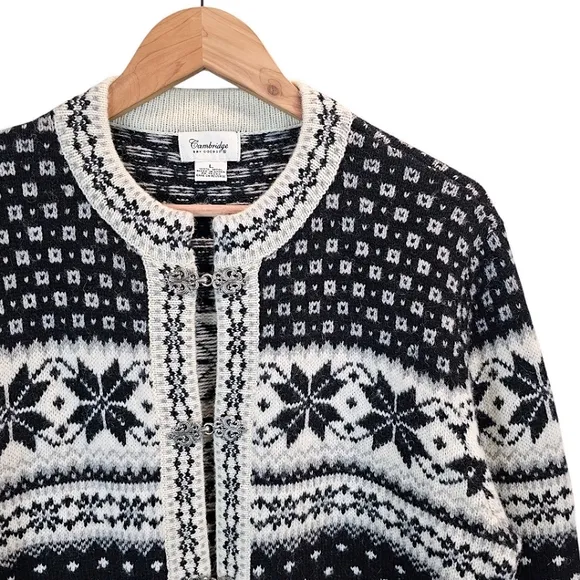 Cambridge Dry Goods 100% Wool Fair Isles Nordic Cardigan Sweater Large Hygge