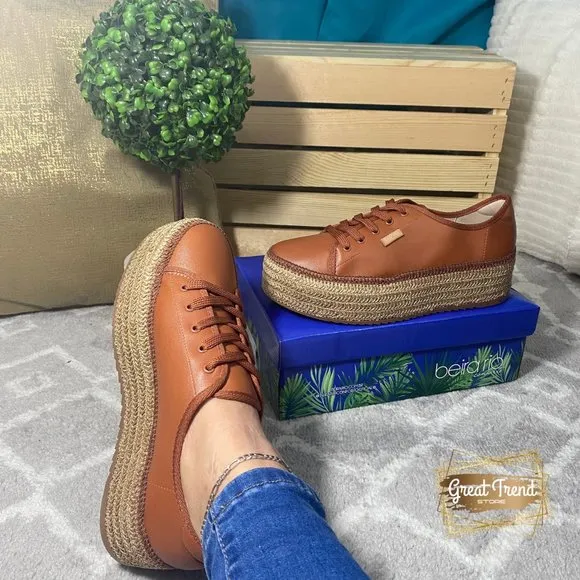 Casual Wedge Espadrille Sneakers Brown Napa Turim