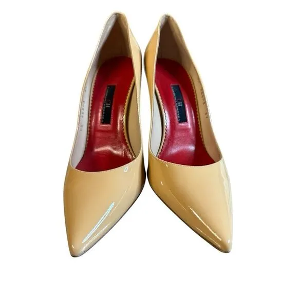CH Carolina Herrera Patent Leather Heels Beige Red Sole Pumps Size US 6.5 / EU37