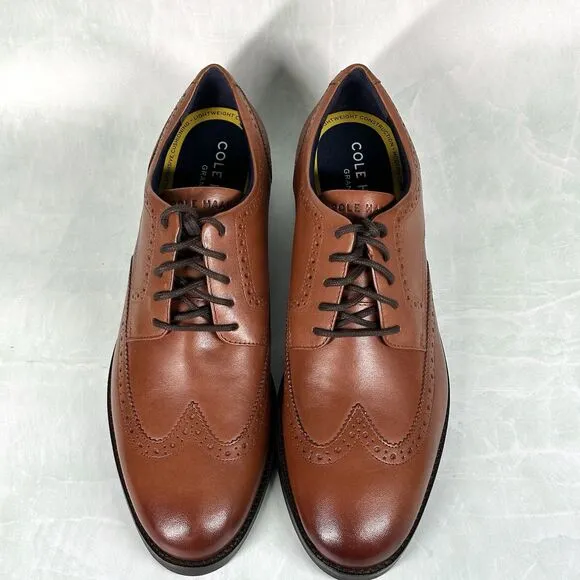 Cole Haan Grand   British Tan Dress Wingtip Oxford Shoes Size 10.5 M C37330 NWOB