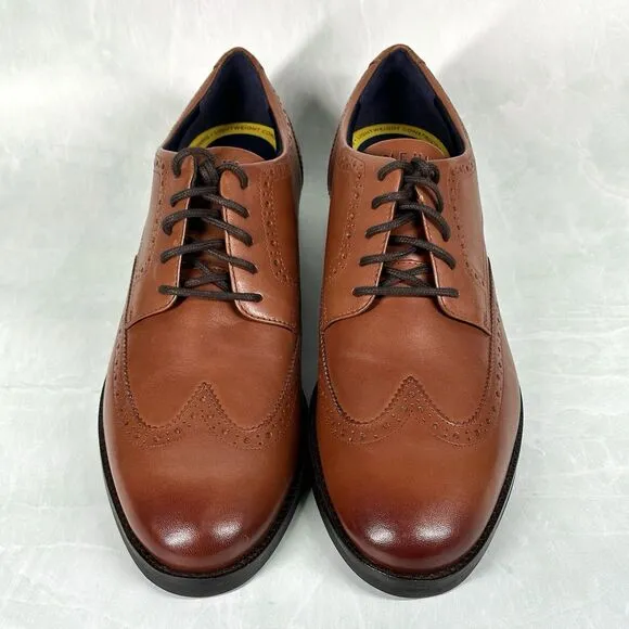 Cole Haan Grand   British Tan Dress Wingtip Oxford Shoes Size 10.5 M C37330 NWOB