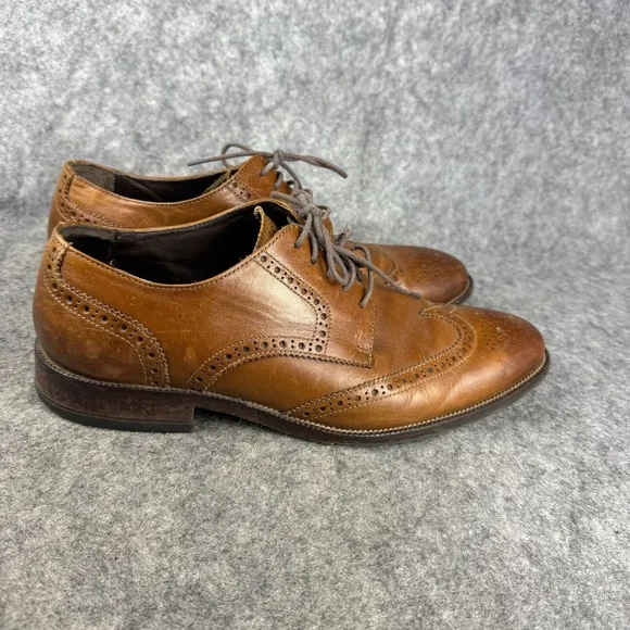 COLE HAAN Size 9.5 BENTON Brown Wingtip Oxford Dress Shoes