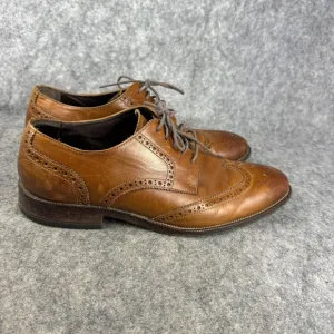 COLE HAAN Size 9.5 BENTON Brown Wingtip Oxford Dress Shoes