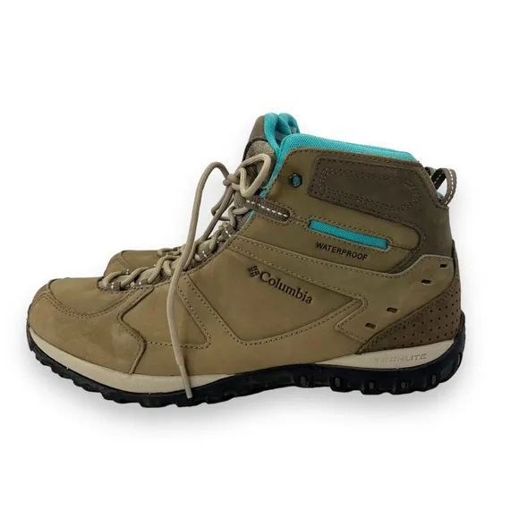 Columbia Culvert Taupe Blue Waterproof Omni-Tech Mid Hiking Trekking Boots 10