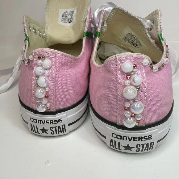 Converse All-Star Shoes Pink With Multicolor Beads Rhinestones Women's Sz 10.5 M