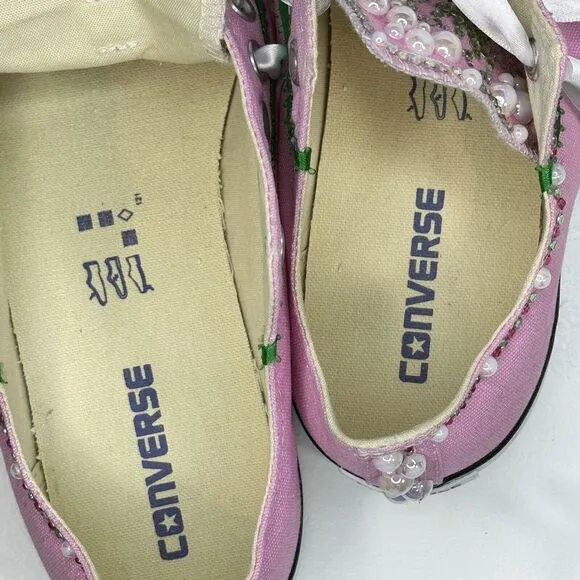 Converse All-Star Shoes Pink With Multicolor Beads Rhinestones Women's Sz 10.5 M
