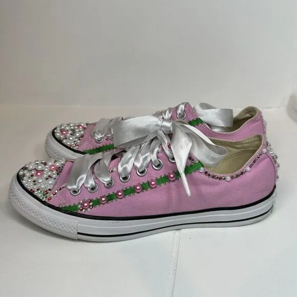 Converse All-Star Shoes Pink With Multicolor Beads Rhinestones Women's Sz 10.5 M