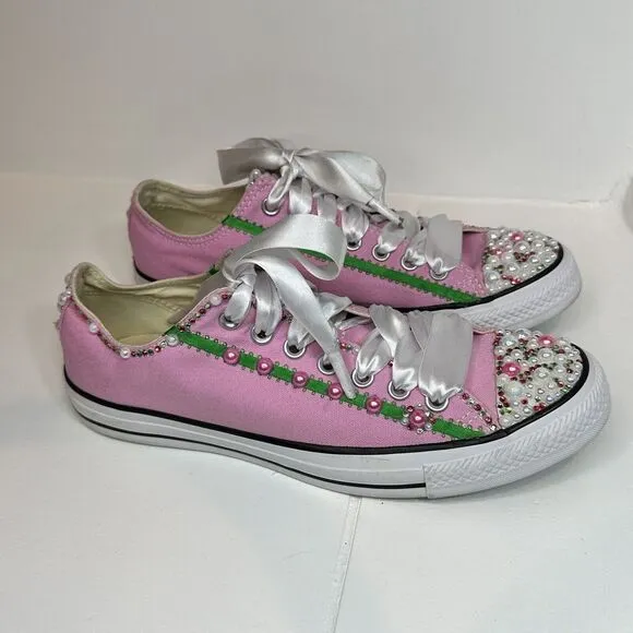 Converse All-Star Shoes Pink With Multicolor Beads Rhinestones Women's Sz 10.5 M