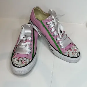 Converse All-Star Shoes Pink With Multicolor Beads Rhinestones Women's Sz 10.5 M