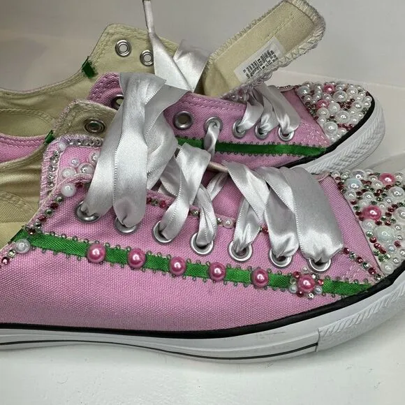 Converse All-Star Shoes Pink With Multicolor Beads Rhinestones Women's Sz 10.5 M