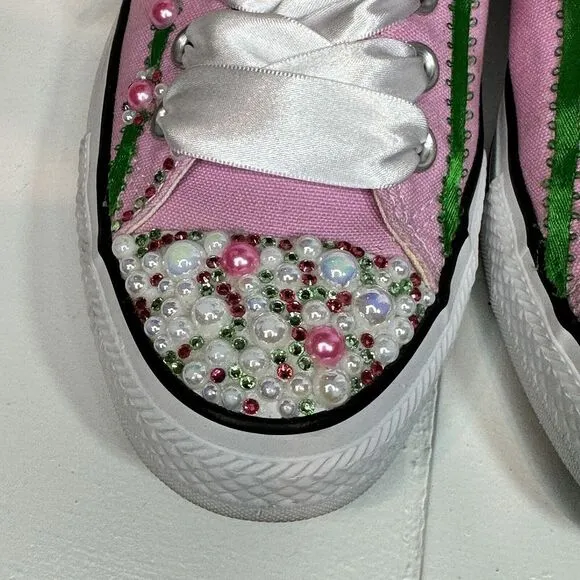 Converse All-Star Shoes Pink With Multicolor Beads Rhinestones Women's Sz 10.5 M