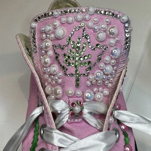 Converse All-Star Shoes Pink With Multicolor Beads Rhinestones Women's Sz 10.5 M