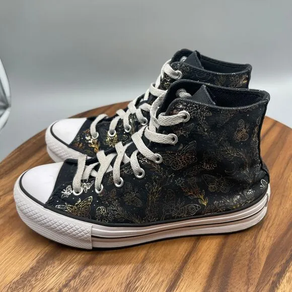 Converse CTAS Lift Shoes Youth Size 5 Black/Metallic Butterfly School Sneakers