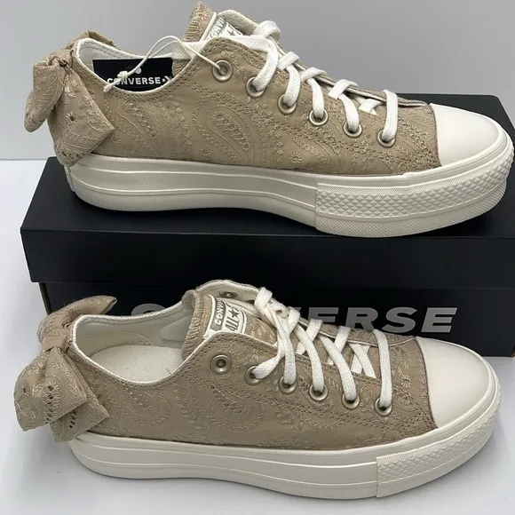 Converse Women's Tan Lace Platforms A10246CCTAS LIFT OXNUTTY GRANOLA/EGRET/LIG