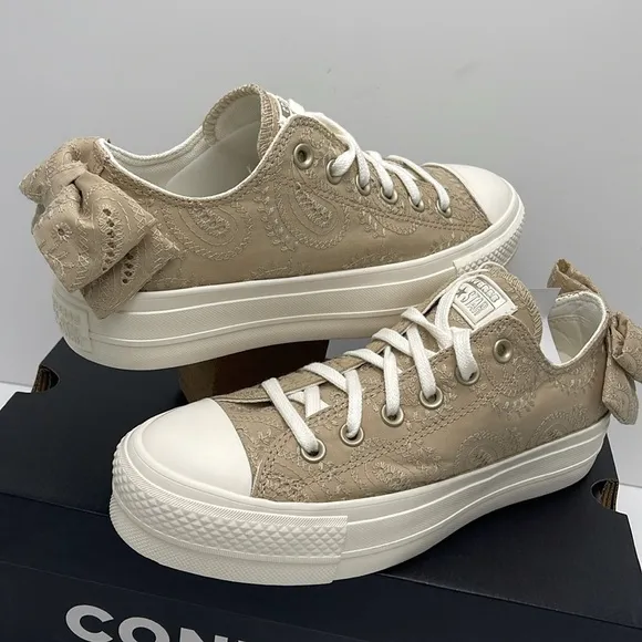 Converse Women's Tan Lace Platforms A10246CCTAS LIFT OXNUTTY GRANOLA/EGRET/LIG