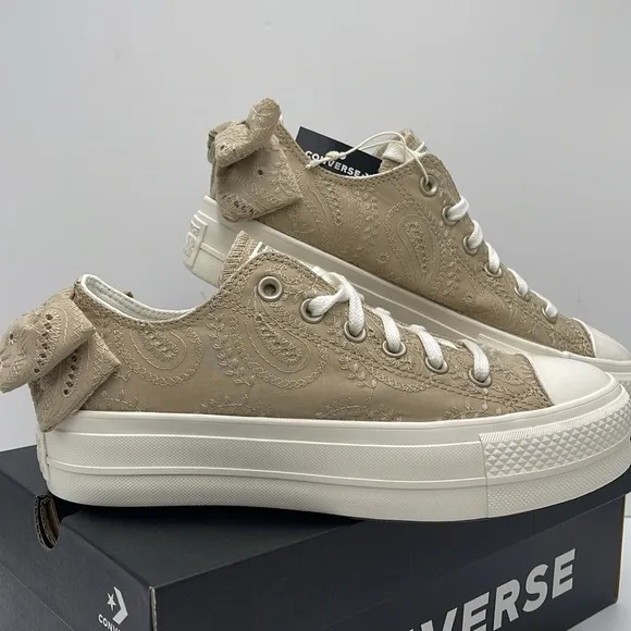 Converse Women's Tan Lace Platforms A10246CCTAS LIFT OXNUTTY GRANOLA/EGRET/LIG