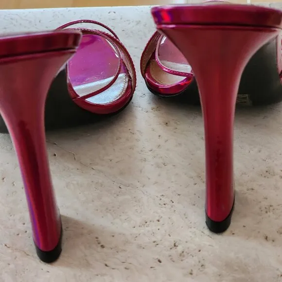 D'accori fuchsia holographic patent leather mule sandals sz 39.5