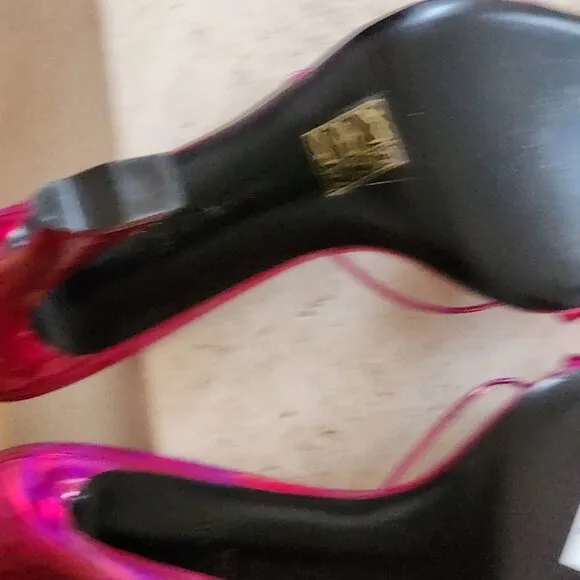 D'accori fuchsia holographic patent leather mule sandals sz 39.5