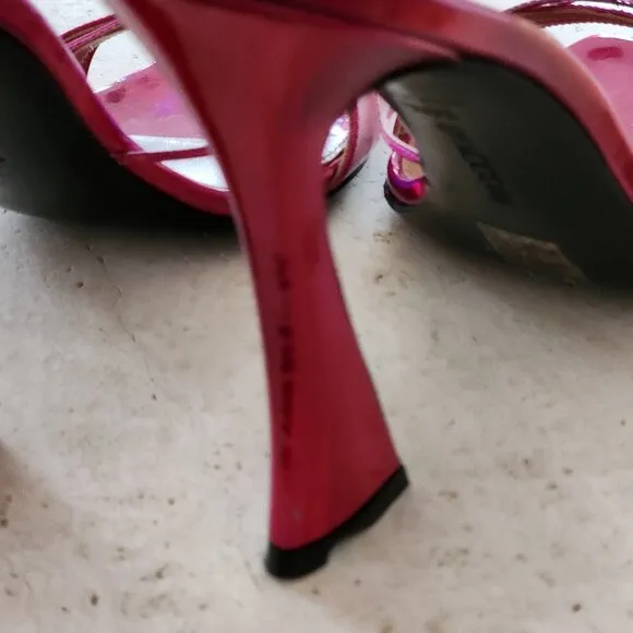 D'accori fuchsia holographic patent leather mule sandals sz 39.5