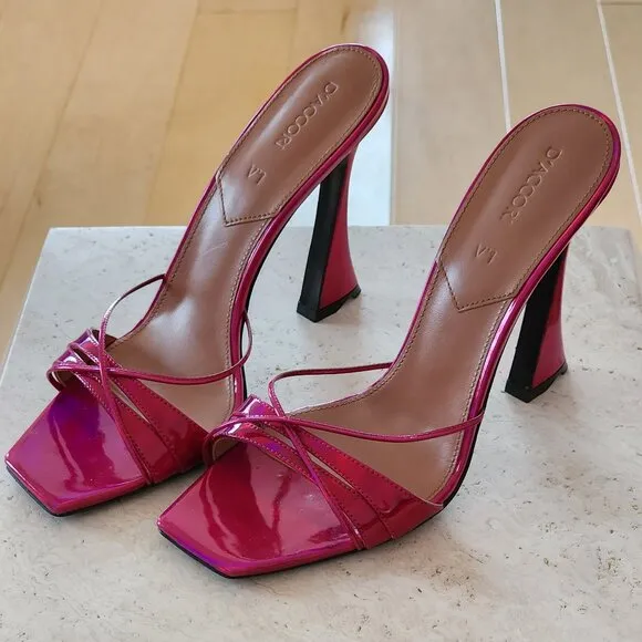 D'accori fuchsia holographic patent leather mule sandals sz 39.5