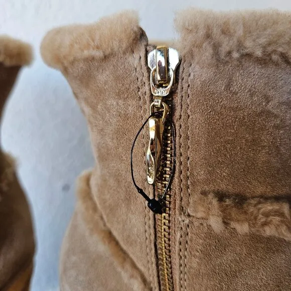 Diane Von Furstenberg Brazil Size 7.5 Suede Fur Stiletto Wooden Snow Bunny Boots