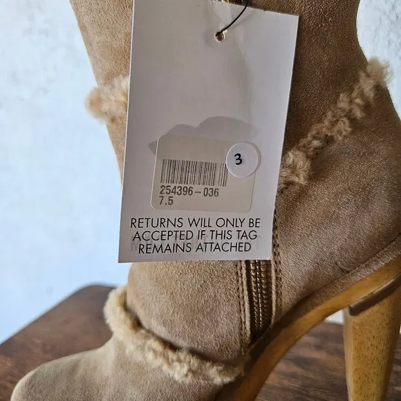 Diane Von Furstenberg Brazil Size 7.5 Suede Fur Stiletto Wooden Snow Bunny Boots