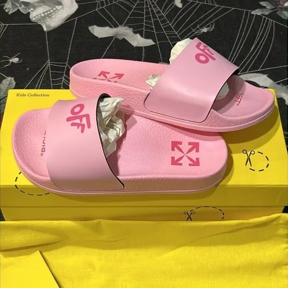 DS OFF-WHITE KIDS VIRGIL ABLOH PINK FUCHSIA SLIDES SANDALS SZ 12C NIB RARE