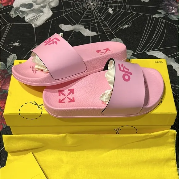 DS OFF-WHITE KIDS VIRGIL ABLOH PINK FUCHSIA SLIDES SANDALS SZ 12C NIB RARE