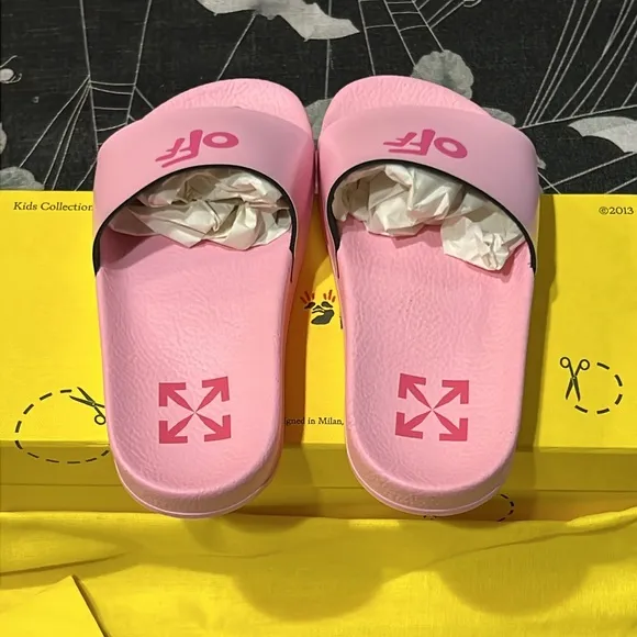 DS OFF-WHITE KIDS VIRGIL ABLOH PINK FUCHSIA SLIDES SANDALS SZ 12C NIB RARE